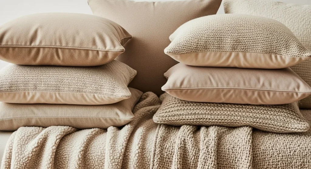 Beige Layered Cushions and Throws