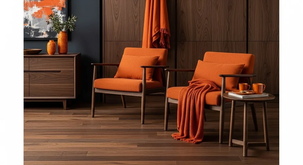 Burnt Orange with Dark Wood Accents