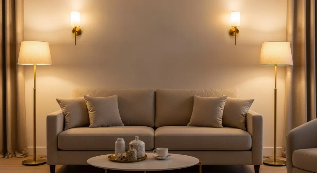 Lighting a Living Room with a Beige Sofa