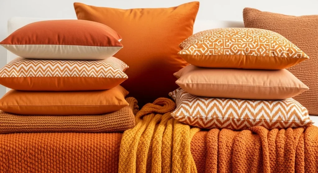 Orange Pillows and Throws Layering