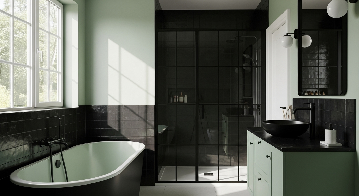 Sage Green and Black Bathroom 1