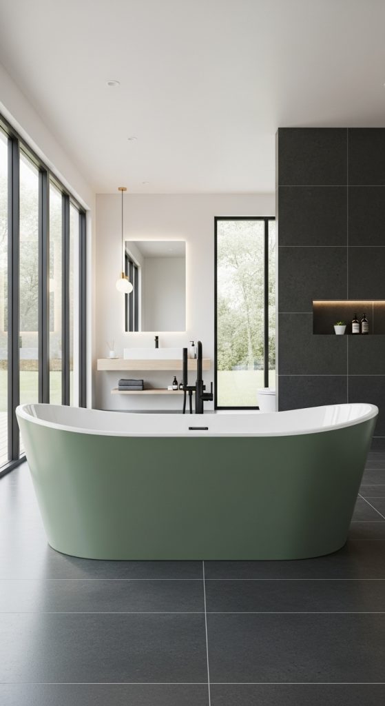 Sage Green and Black Bathroom 10