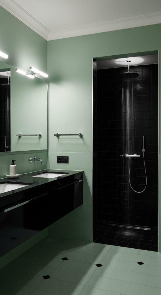 Sage Green and Black Bathroom 12