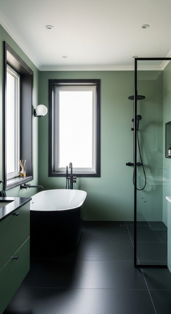 Sage Green and Black Bathroom 13