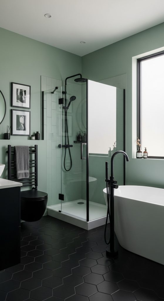 Sage Green and Black Bathroom 18