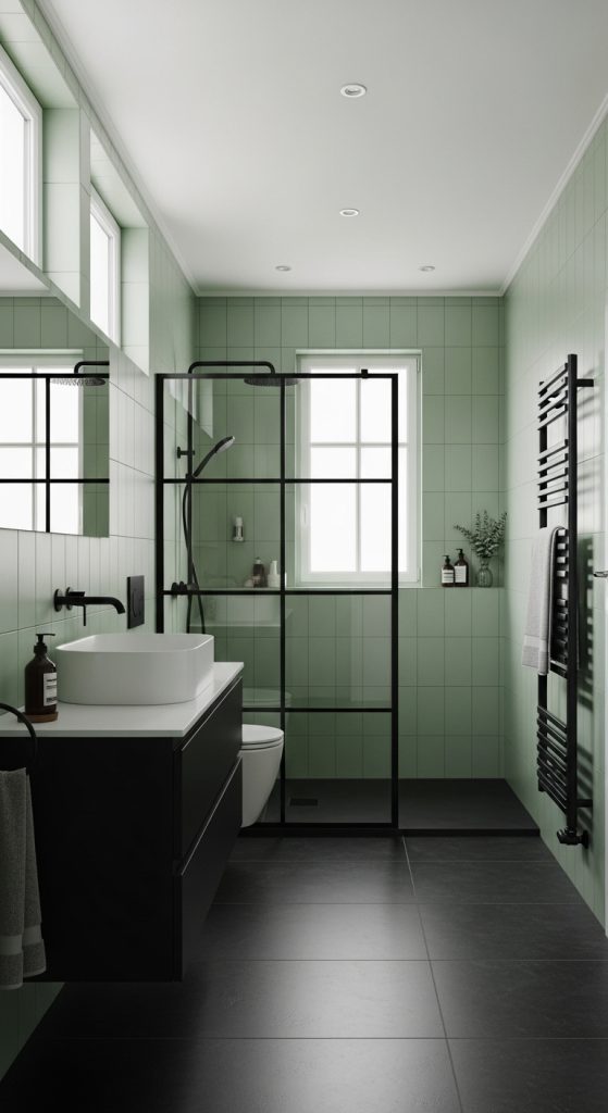 Sage Green and Black Bathroom 19