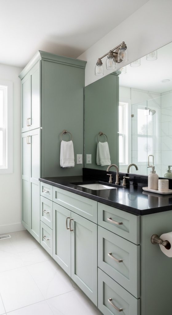 Sage Green and Black Bathroom 20