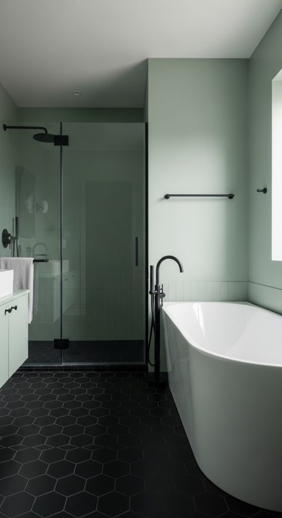 Sage Green and Black Bathroom 26