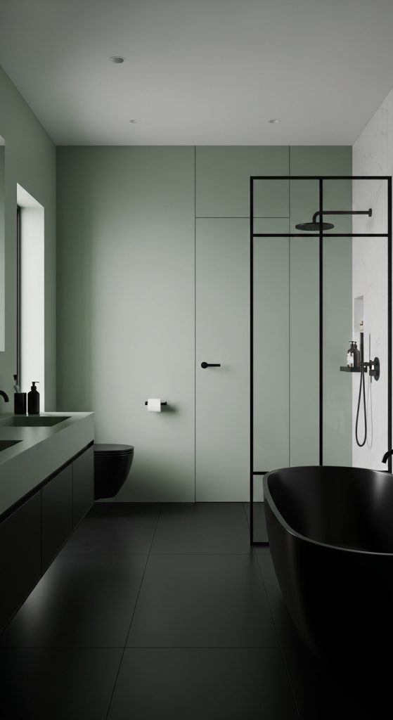 Sage Green and Black Bathroom 27