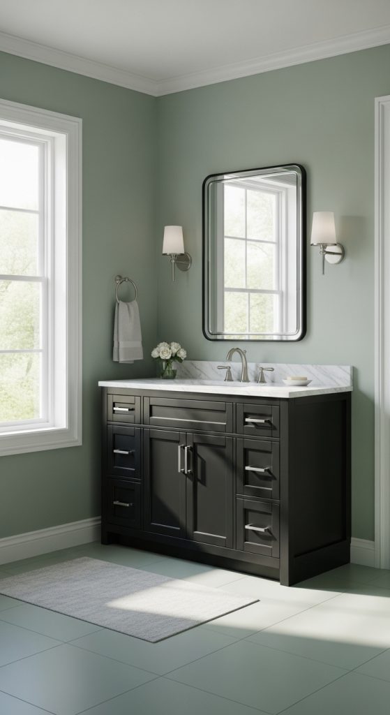 Sage Green and Black Bathroom 28