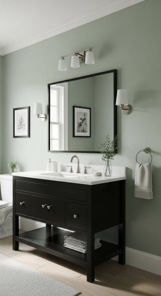 Sage Green and Black Bathroom