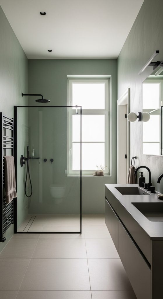 Sage Green and Black Bathroom