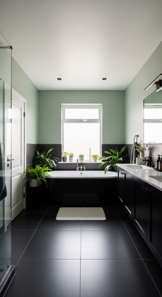 Sage Green and Black Bathroom 33